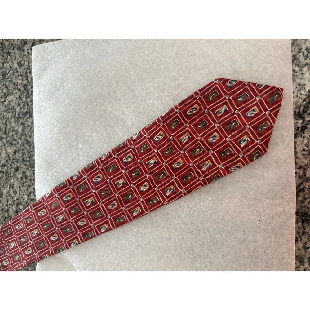 Robert Talbott Hand Sewn And Printed Silk‎ USA Space Pattern Geometric Red Tie